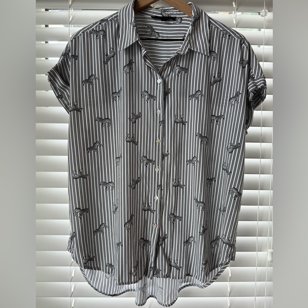 Jane and Delancey Striped Zebra Print Top Large